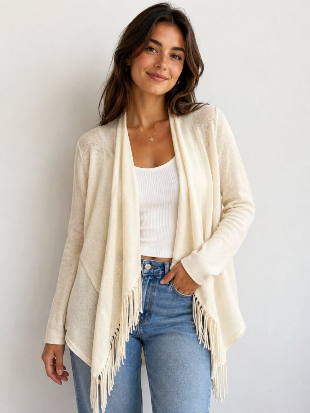 Neiman Marcus 100% Cashmere Fringe Detail Cardigan NWT L